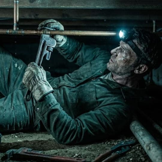 Plumber fixing pipes